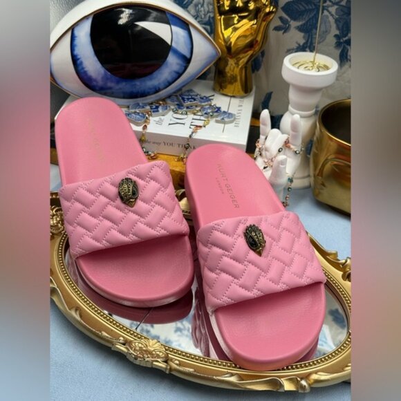 🆕 KURT GEIGER LONDON 🧿 NWOT Meena Eagle Quilted Slide, Pink - Sz 39 US 8.5 - Picture 5 of 15